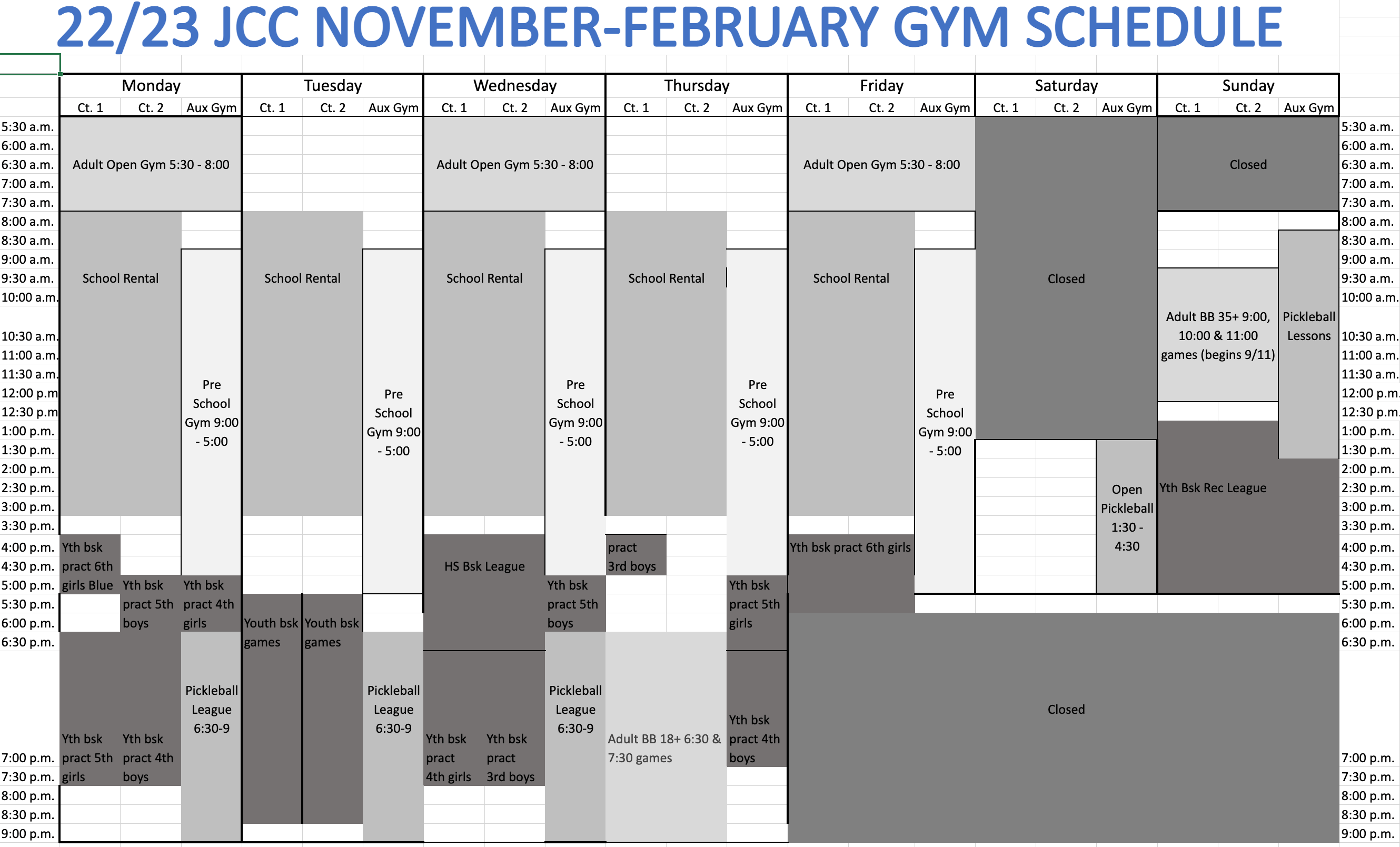 Gym Schedule Winter